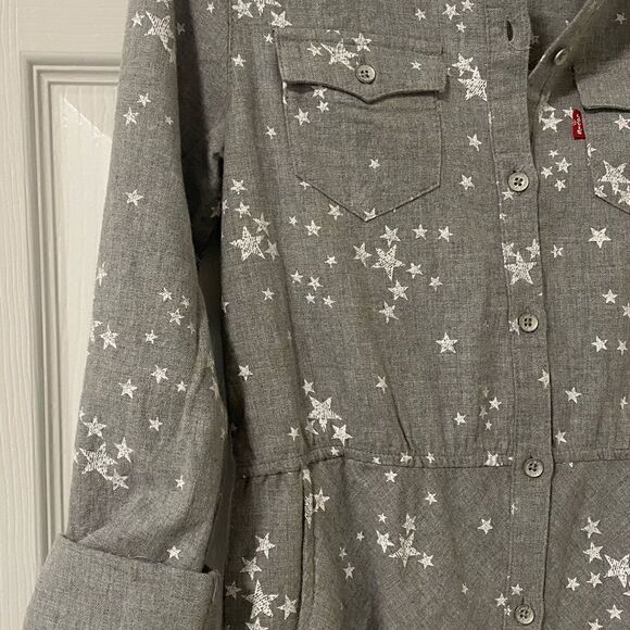 Levi’s Girls Shirt Dress Long Sleeve Gray Printed Stars Size M Youth (10-12) EUC - Picture 5 of 12